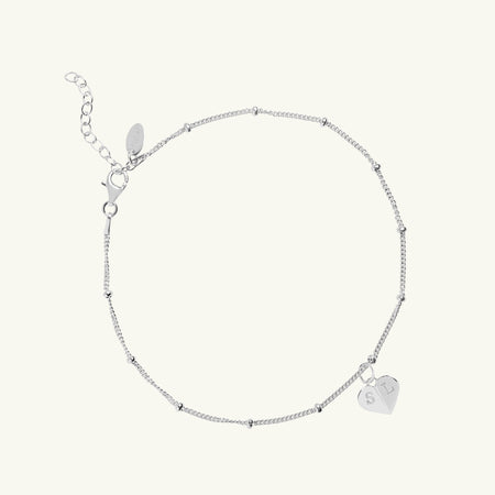 Mini Heart Initial Anklet Silver